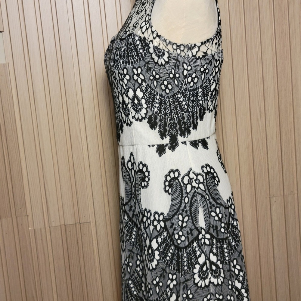 Kensie Womens Black White Lace Overlay Mock Neck Keyhole Back Flare Dress Size 6 - Picture 4 of 10